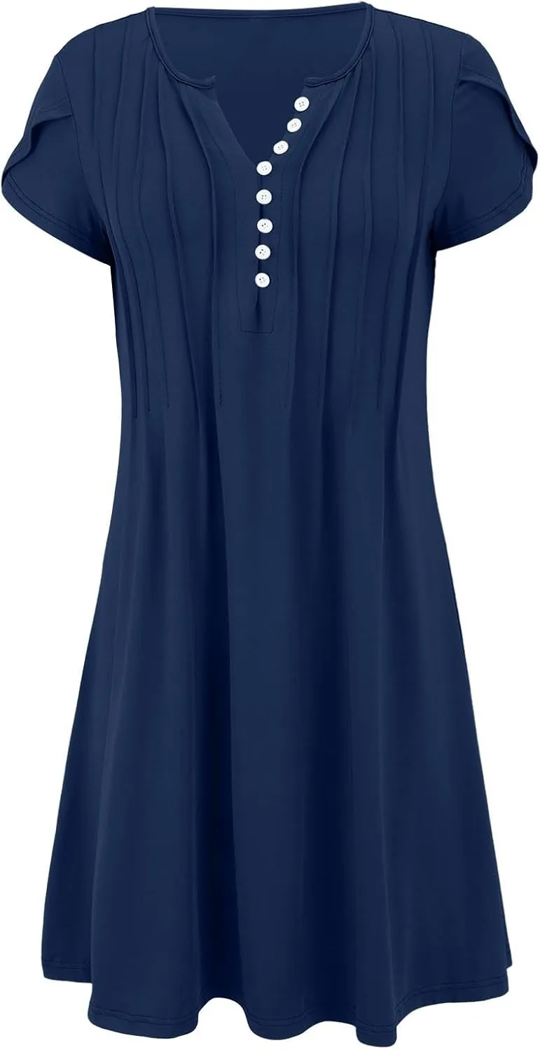 Womens Casual Dresses Short Sleeve Summer Dresses 2025 Boho Floral Beach Sundresses Spring A-Line Dress with Pockets