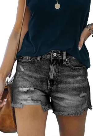 Women's Casual High Waisted Denim Shorts Frayed Raw Hem Stretch Ripped Jean Shorts
