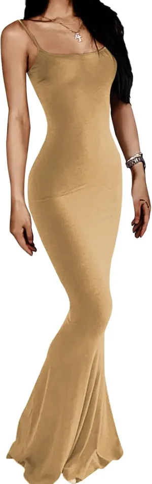 Women's Casual Lounge Slip Long Mermaid Dress Sexy Sleeveless Backless Bodycon Maxi Dresses 2023 Spring Slim Elegant