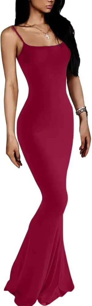 Women's Casual Lounge Slip Long Mermaid Dress Sexy Sleeveless Backless Bodycon Maxi Dresses 2023 Spring Slim Elegant