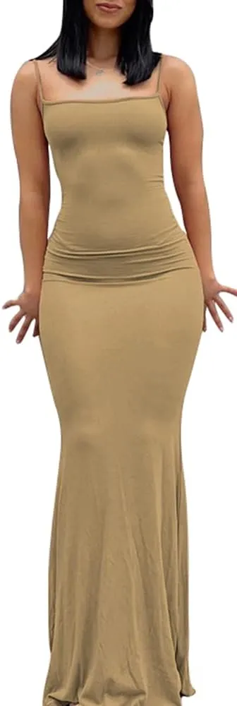 Women's Casual Lounge Slip Long Mermaid Dress Sexy Sleeveless Backless Bodycon Maxi Dresses 2023 Spring Slim Elegant