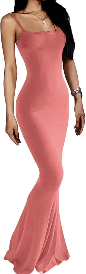 Women's Casual Lounge Slip Long Mermaid Dress Sexy Sleeveless Backless Bodycon Maxi Dresses 2023 Spring Slim Elegant