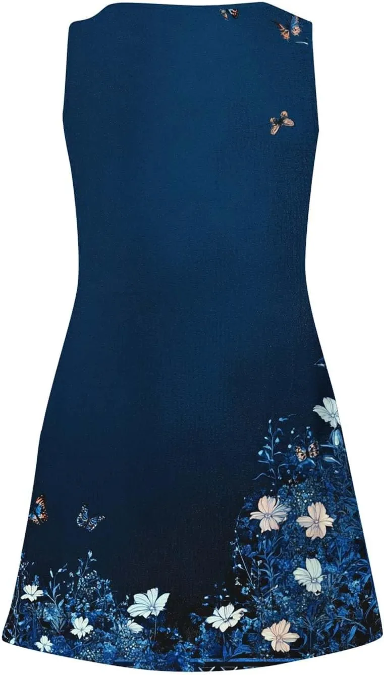 Womens Casual Summer Short Dresses Floral Printed Sleeveless V Neck Spring Dress Mini Dress 2025