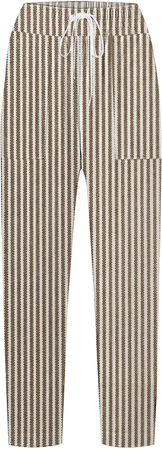 Womens Cotton Linen Pants Pants with Pockets Wide Leg Cropped for Women Side Button Casual Cropped Linen