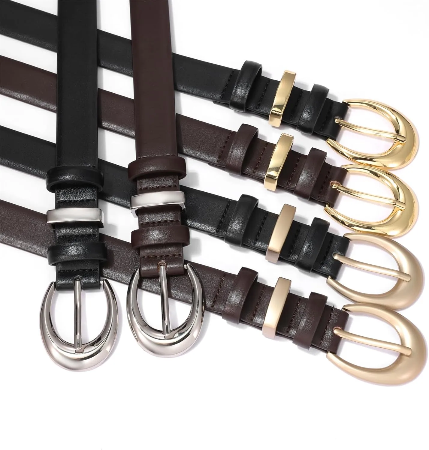 Women's Cow Leather Belt for Jeans Pants Fashion Ladies Skinny Dress Waist belt with Gold Buckle