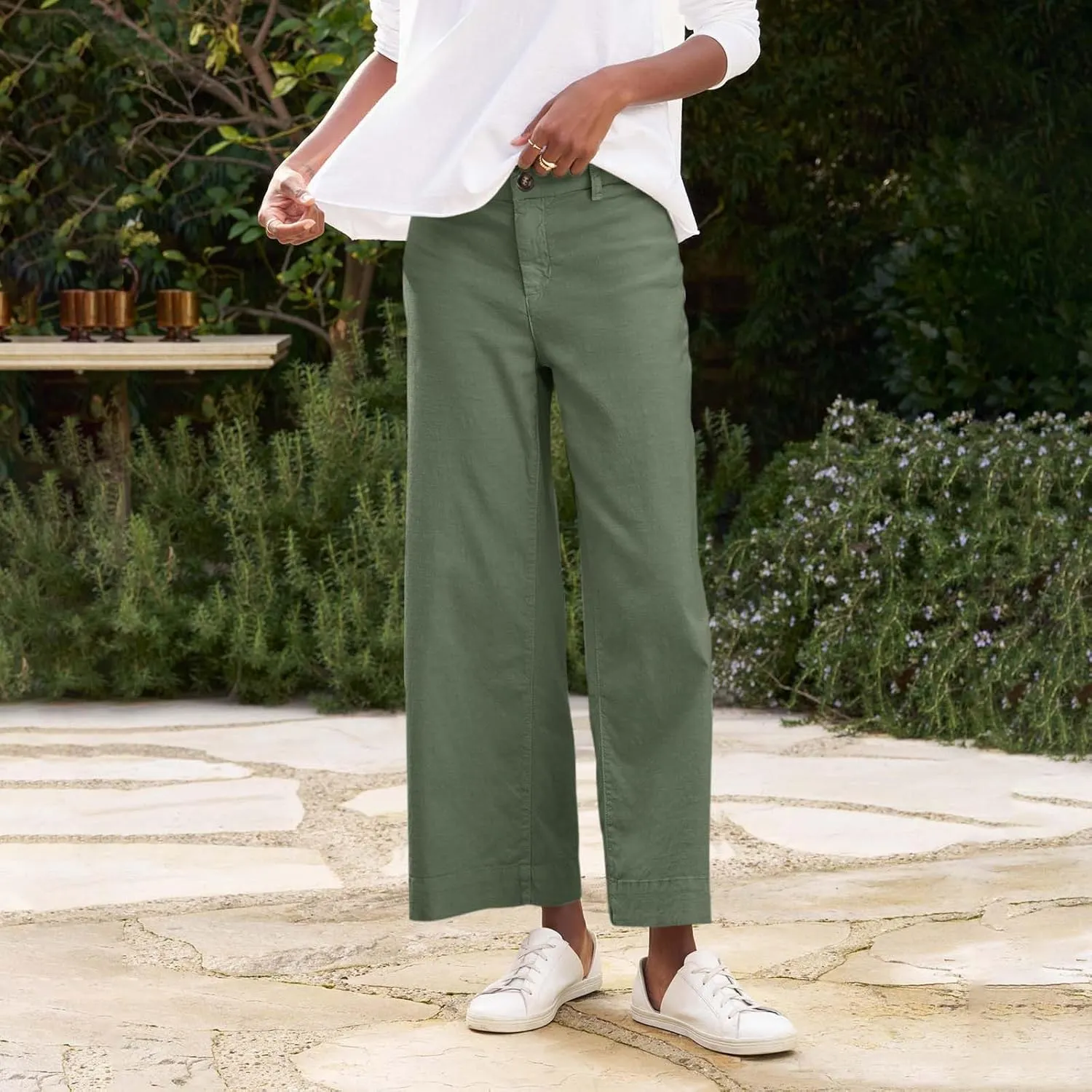 Womens Cropped Palazzo Pants Summer Capri Work Pants Ankle Length Dress Trouser Spring Straight Leg Chino Slacks 2025