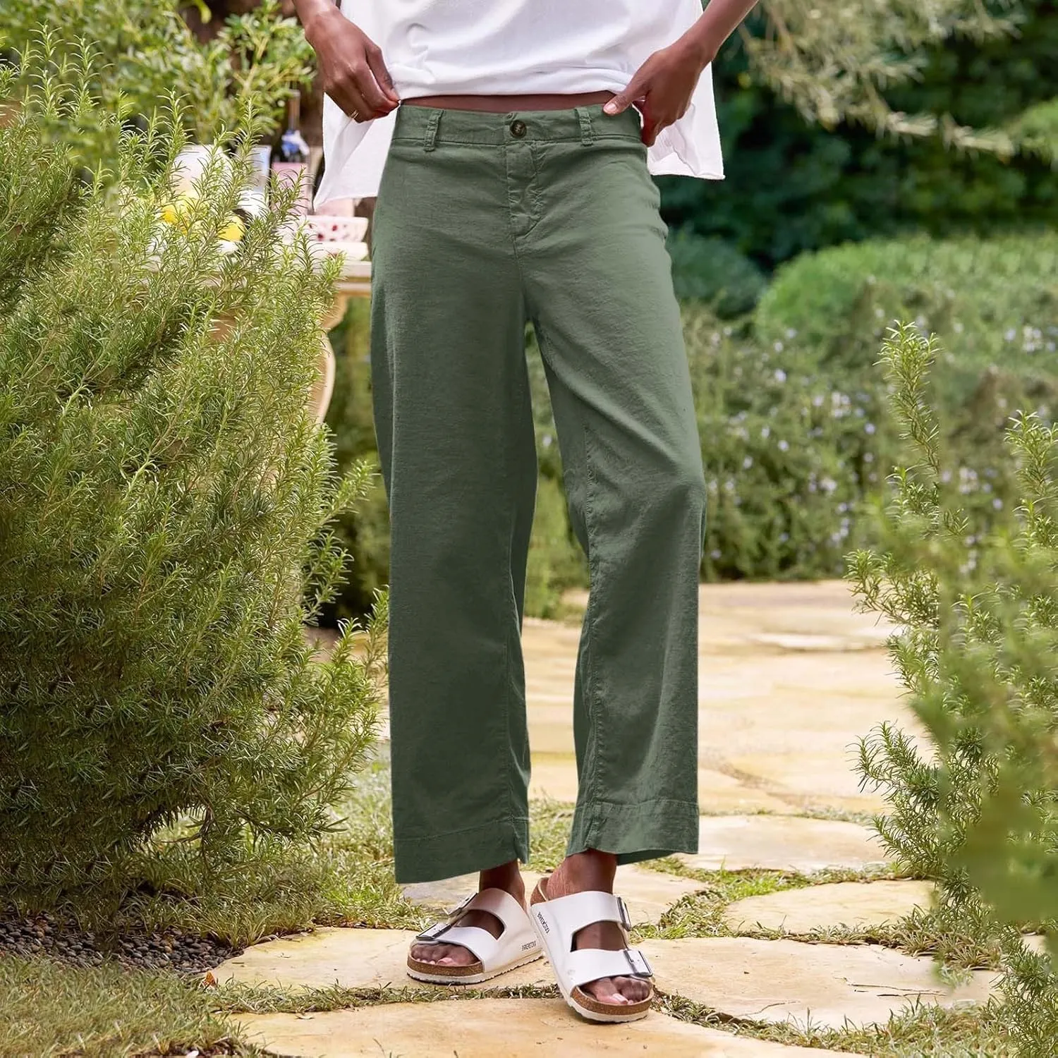 Womens Cropped Palazzo Pants Summer Capri Work Pants Ankle Length Dress Trouser Spring Straight Leg Chino Slacks 2025