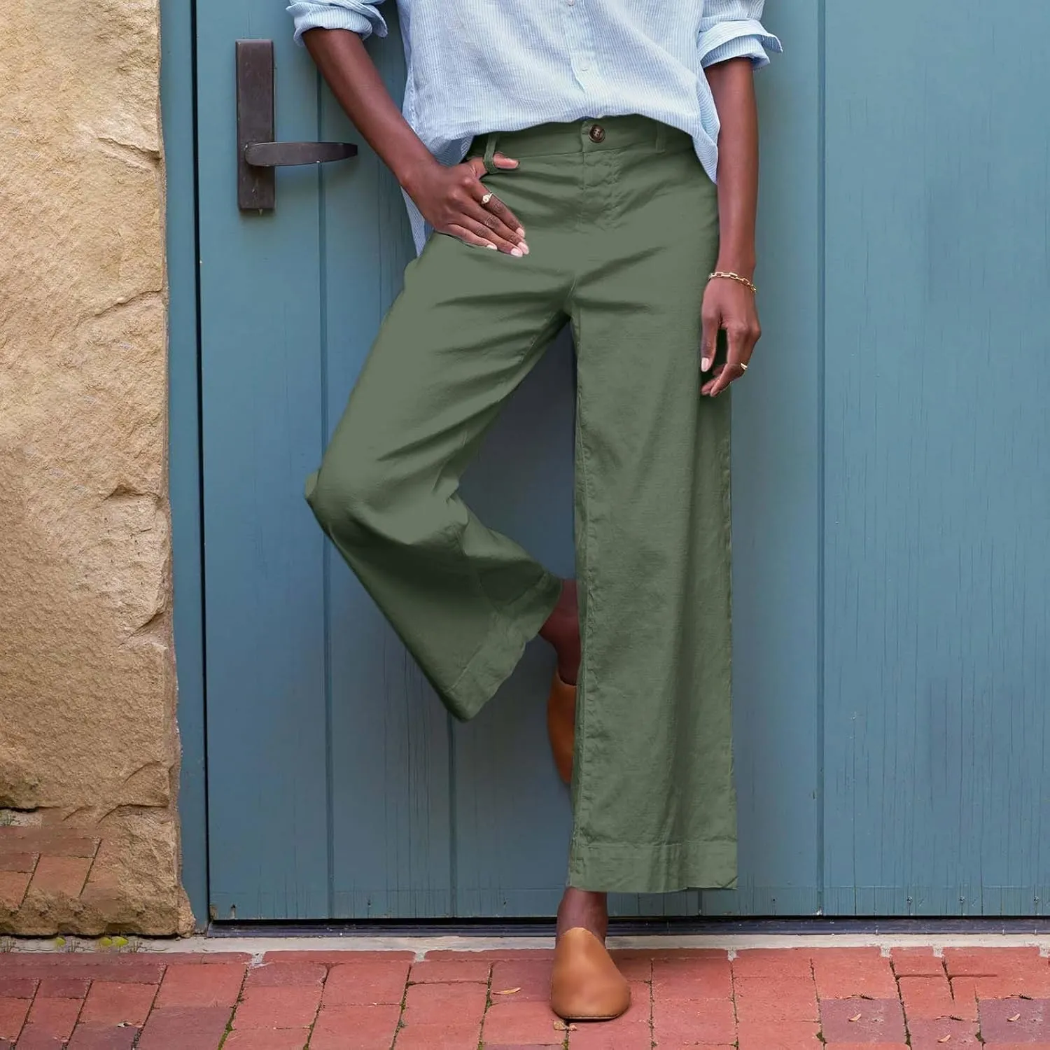 Womens Cropped Palazzo Pants Summer Capri Work Pants Ankle Length Dress Trouser Spring Straight Leg Chino Slacks 2025