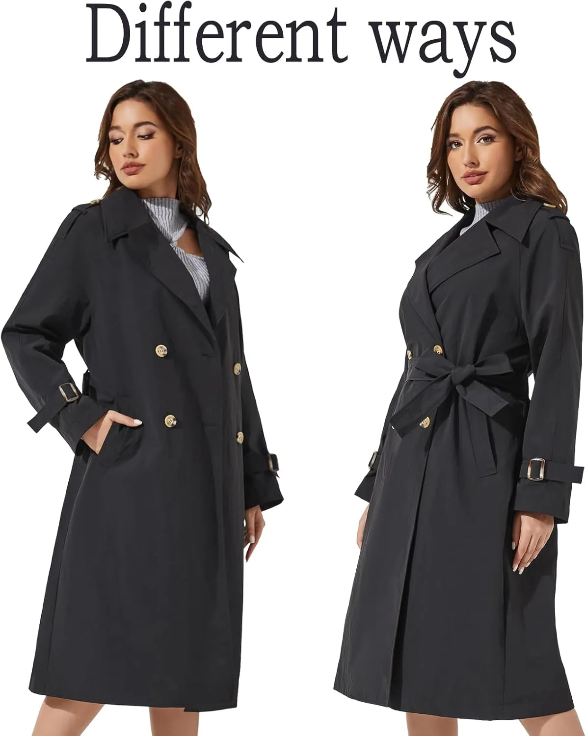 Women's Double Breasted Long Trench Coat Windproof Classic Lapel | Side Pocket Thin Coat With Belt.
