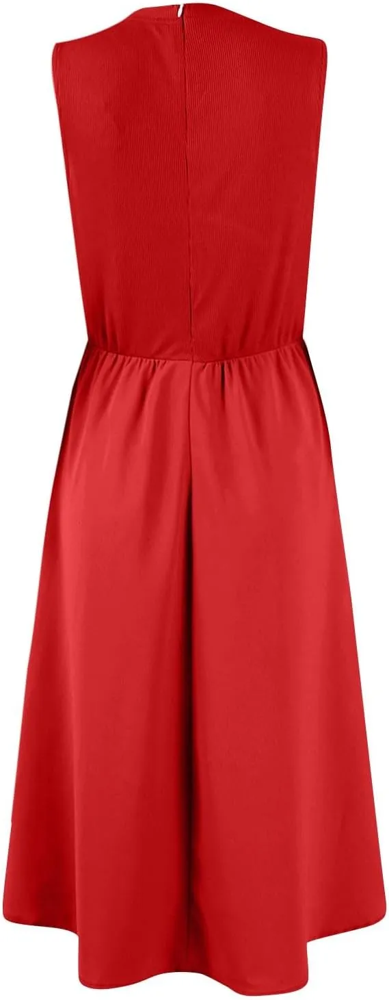 Womens Dress Summer Tank Dress Cute Sundresses High Waist Sleeveless Empire Waist Dresses A Line Dresses with Pocket