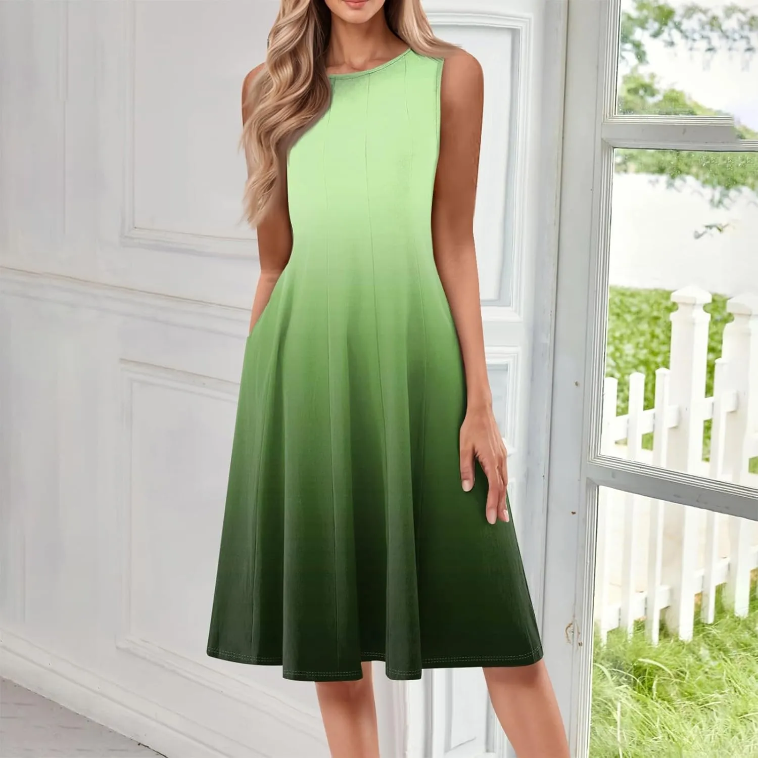 Women's Dresses Summer Tank Dress Cute Sundress Highwaisted Sleeveless Floral Dress Fashion Ruched Dresses with Pocket