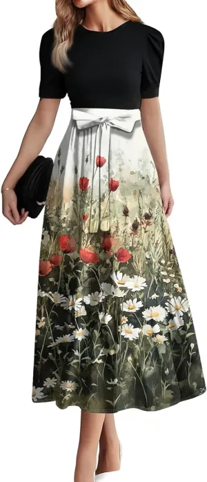 Womens Dresses,Womens Easter Dresses Plus Size A Line Wedding Guest Spring Summer Wrap Dress for Women 2025