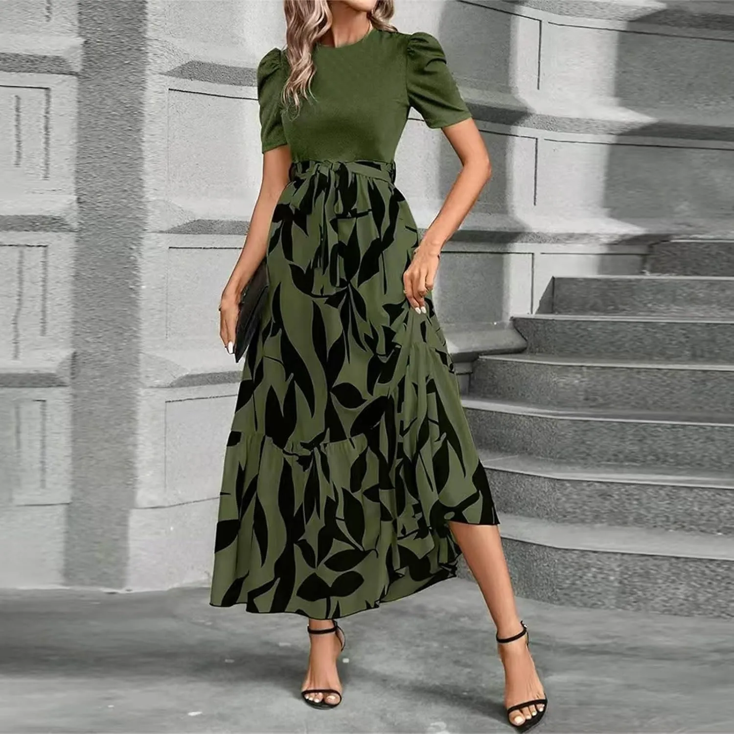 Womens Dresses,Womens Easter Dresses Plus Size A Line Wedding Guest Spring Summer Wrap Dress for Women 2025