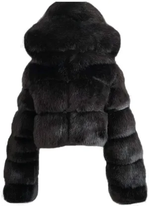 Womens Faux Fur Coat Jacket Open Front Crop Tops Solid Color Shaggy Hooded Cardigan Long Sleeve Fashion Warm Outwear Memela