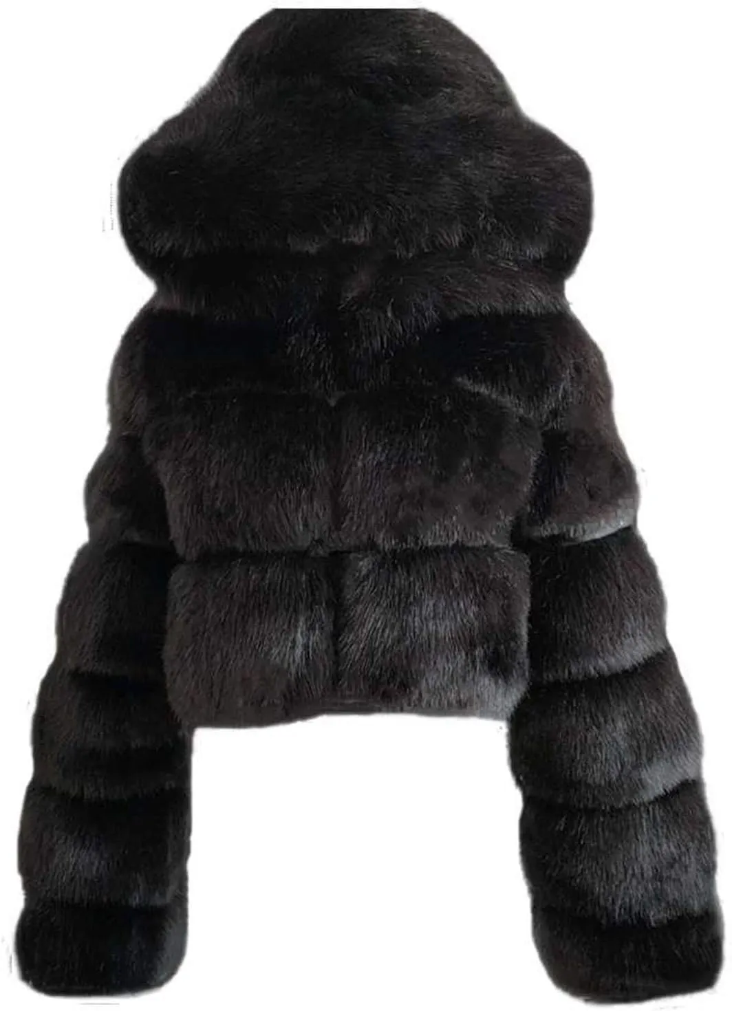 Womens Faux Fur Coat Jacket Open Front Crop Tops Solid Color Shaggy Hooded Cardigan Long Sleeve Fashion Warm Outwear Memela
