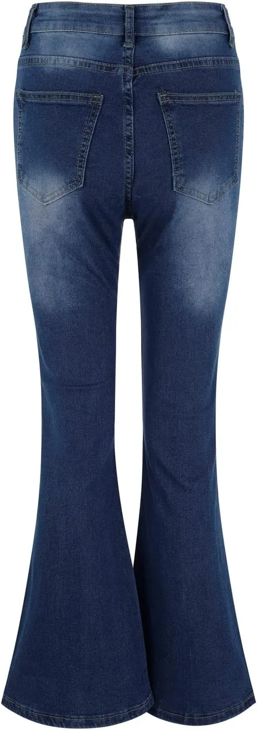 Women's Flare Bell Bottom Jeans High Waisted Wide Leg Retro Bootcut Jeans Button Fly Stretchy Denim Pants