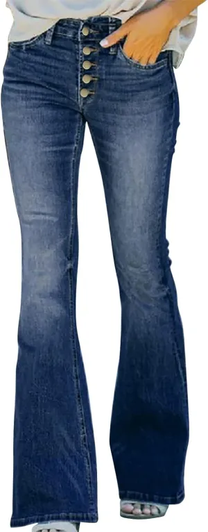Women's Flare Bell Bottom Jeans High Waisted Wide Leg Retro Bootcut Jeans Button Fly Stretchy Denim Pants