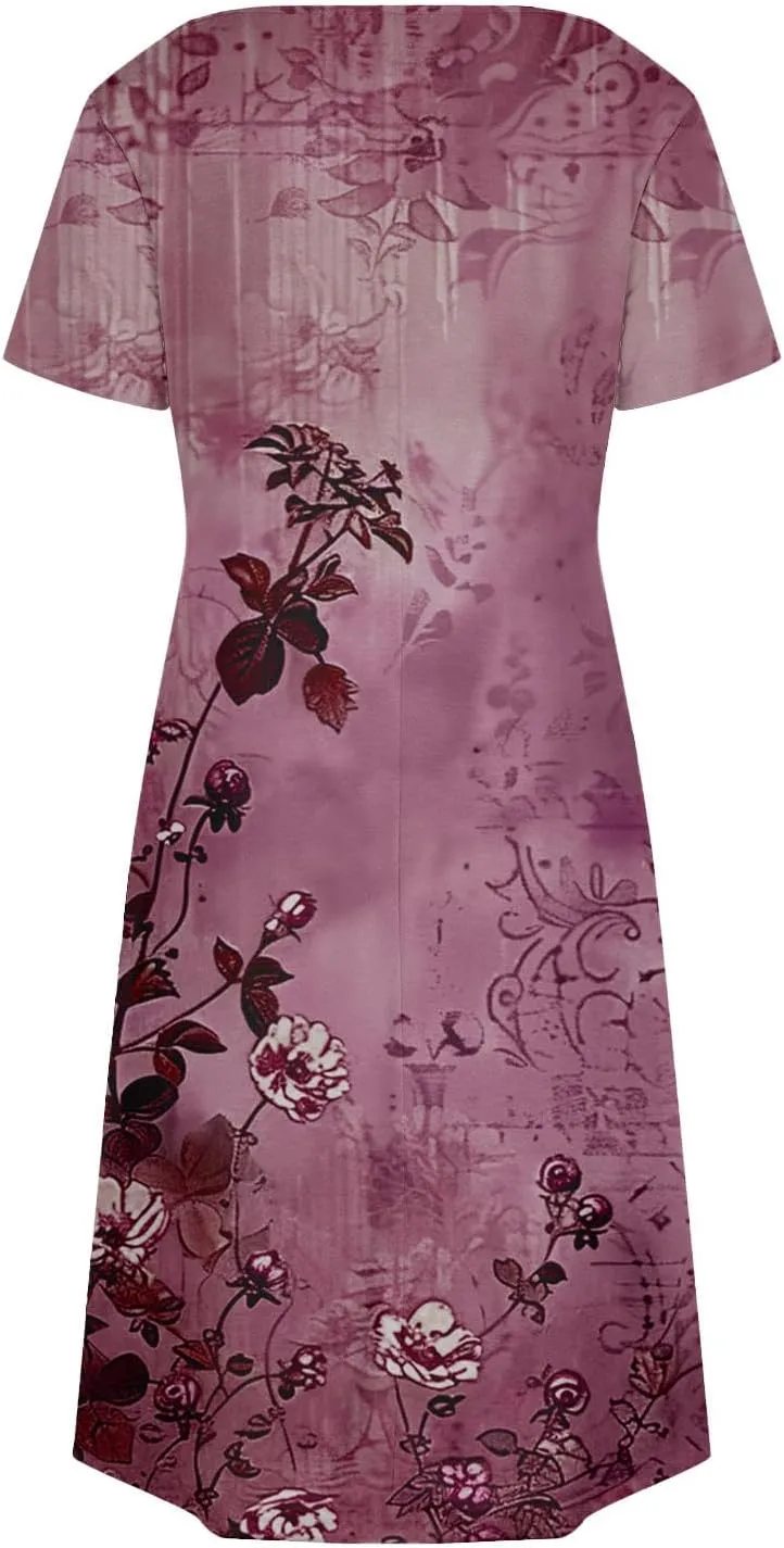 Women's Floral Printed Summer Dresses 2025 Trendy Casual Short Dress V Neck Loose Flowy Spring Dress