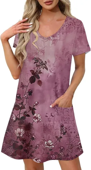 Women's Floral Printed Summer Dresses 2025 Trendy Casual Short Dress V Neck Loose Flowy Spring Dress