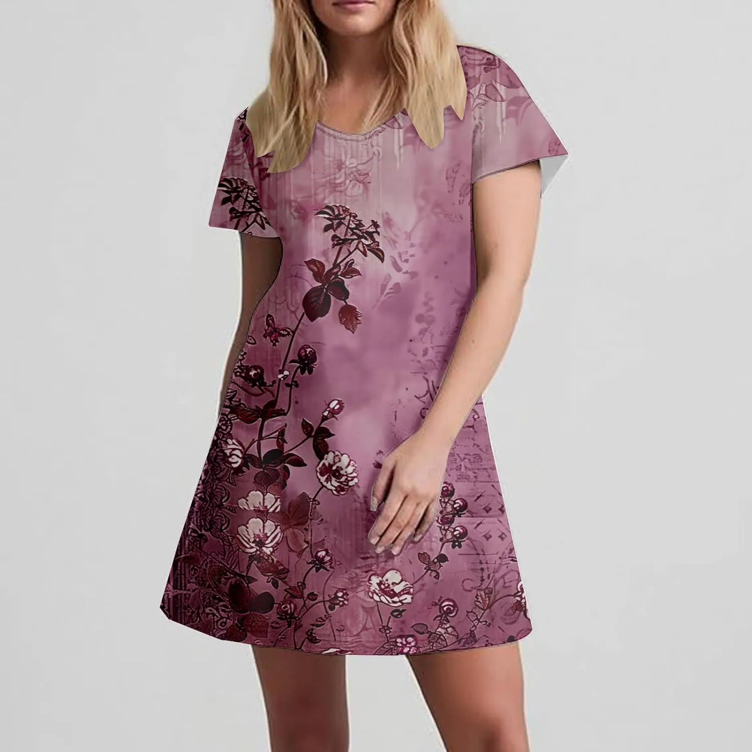 Women's Floral Printed Summer Dresses 2025 Trendy Casual Short Dress V Neck Loose Flowy Spring Dress