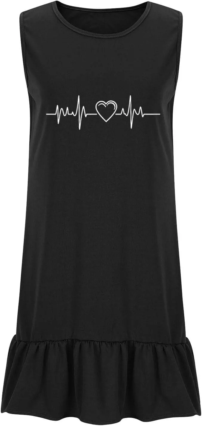 Women's Floral Printed Tank Dress Trendy Crewneck Casual Loose Fit Summer Dresses Flowy Spring Dress