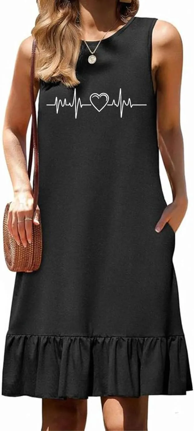Women's Floral Printed Tank Dress Trendy Crewneck Casual Loose Fit Summer Dresses Flowy Spring Dress