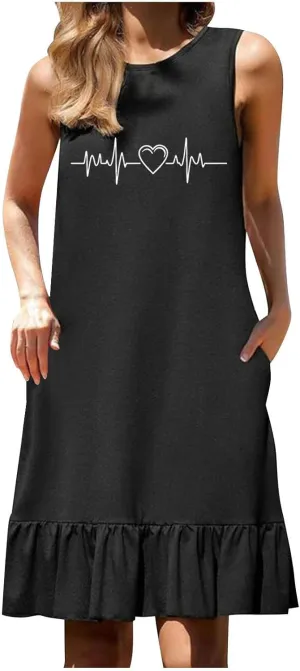 Women's Floral Printed Tank Dress Trendy Crewneck Casual Loose Fit Summer Dresses Flowy Spring Dress