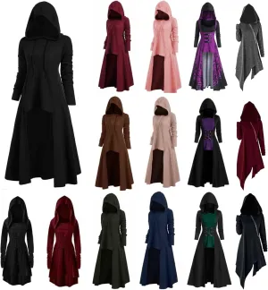 Women's Gothic Top Plus Size Knitted Halloween Vampires Witch Cloak Long Sleeve Sweatshirts Hoodies High Low Hem Dress