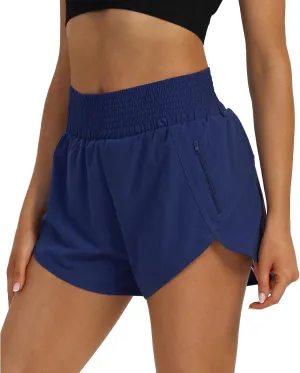Women's High Waist Athletic Shorts Quick Dry Sporty Workout Running Shorts for Women with Zipper Pocket