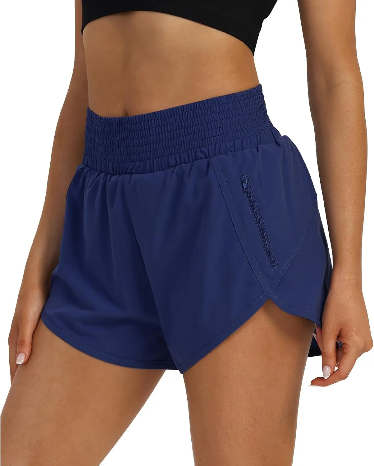Women's High Waist Athletic Shorts Quick Dry Sporty Workout Running Shorts for Women with Zipper Pocket