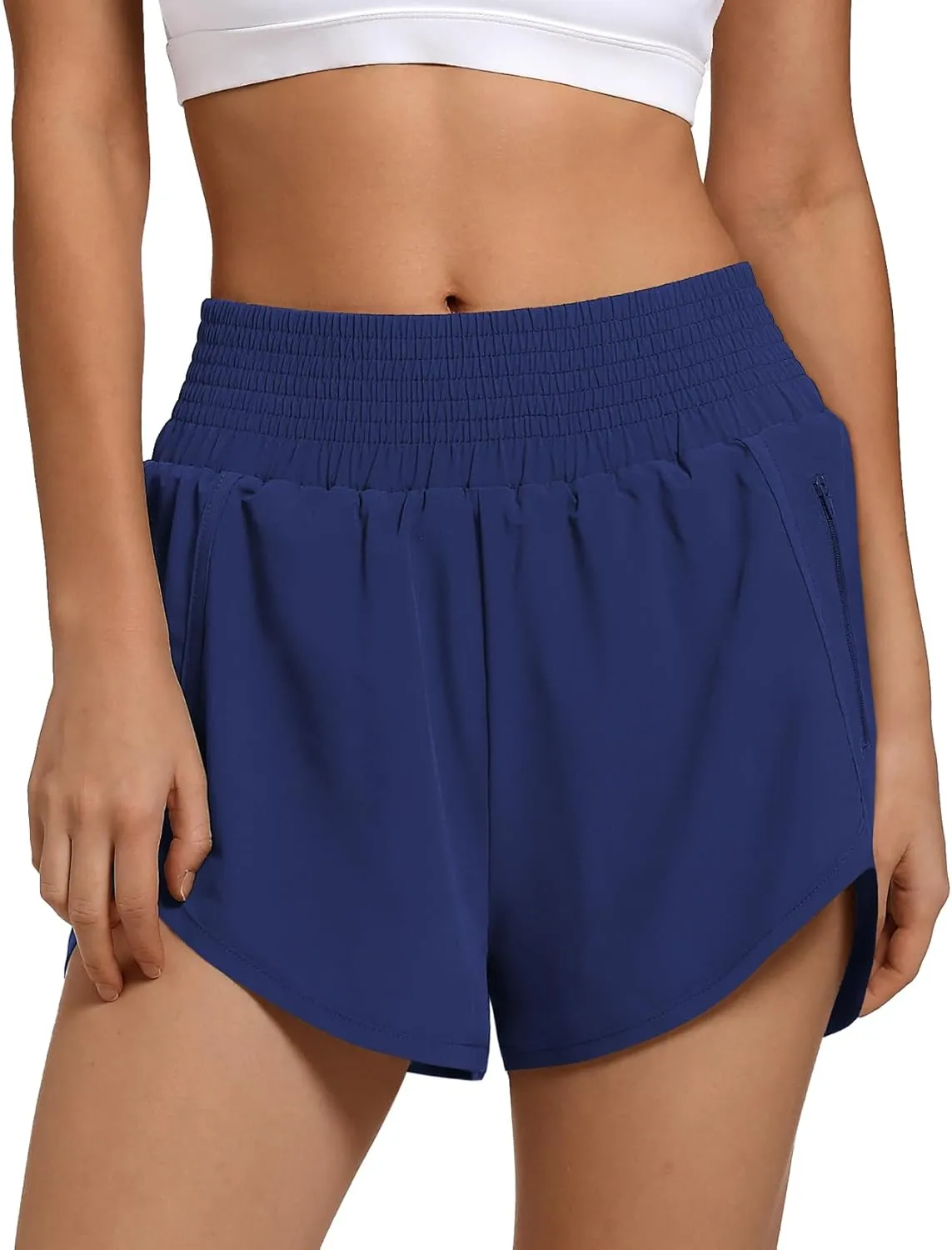 Women's High Waist Athletic Shorts Quick Dry Sporty Workout Running Shorts for Women with Zipper Pocket