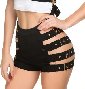 Women's High Waist Denim Shorts Sexy Gothic Punk Dance Shorts Metal Buckle Short Pants