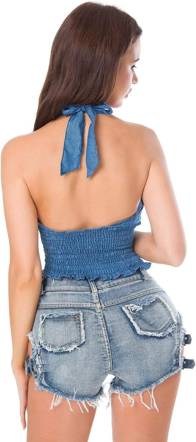 Women's High Waist Denim Shorts Sexy Gothic Punk Dance Shorts Metal Buckle Short Pants