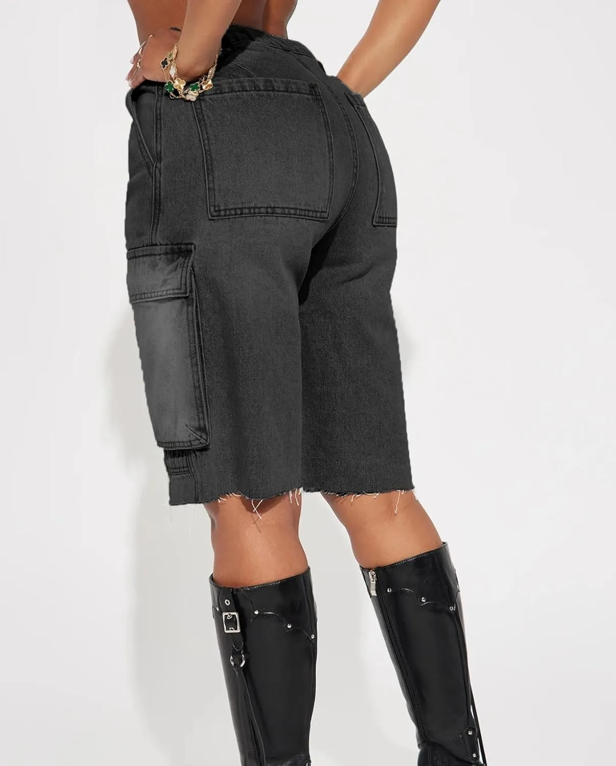 Women's High Waist Denim Shorts Straight Leg Raw Hem Jean Shorts Summer Hot Pants with Pockets