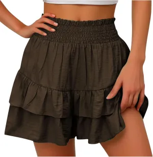 Women's High Waist Ruffle Flowy Shorts Ruffle Smocked Quick Dry Shorts Quick Dry Lounge Shorts Vacation Outfits