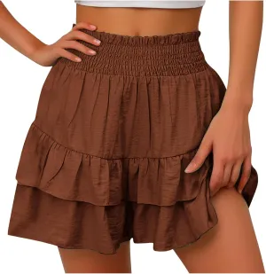 Women's High Waist Ruffle Flowy Shorts Ruffle Smocked Quick Dry Shorts Quick Dry Lounge Shorts Vacation Outfits