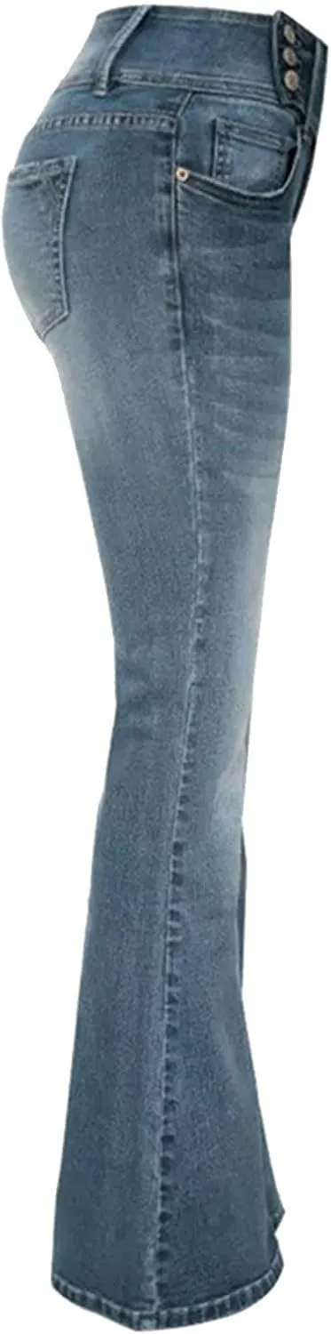 Womens High Waisted Jeans Flare Stretch Boyfriend Bootcut Casual Wide Leg Denim Pants Bell-Bottomed Jeans 2024