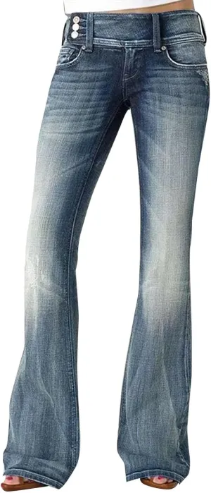 Womens High Waisted Jeans Flare Stretch Boyfriend Bootcut Casual Wide Leg Denim Pants Bell-Bottomed Jeans 2024