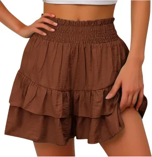Women's High Waisted Ruffle Shorts Floral Pleated Hem Workout Shorts Baggy Summer Casual Cute Beach Shorts