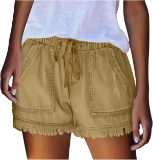 Womens Jean Shorts 2024 Summer Elastic Waist Drawstring Denim Shorts Casual Comfy Lightweight Shorts with Pockets