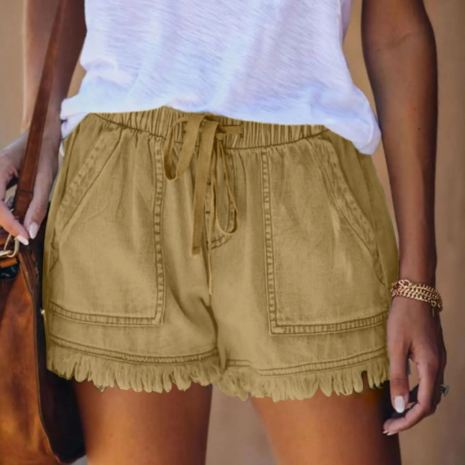 Womens Jean Shorts 2024 Summer Elastic Waist Drawstring Denim Shorts Casual Comfy Lightweight Shorts with Pockets
