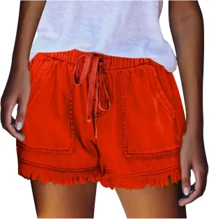 Womens Jean Shorts 2024 Summer Elastic Waist Drawstring Denim Shorts Casual Comfy Lightweight Shorts with Pockets