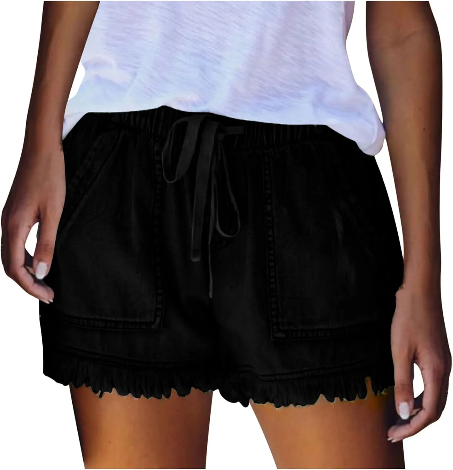 Womens Jean Shorts 2024 Summer Elastic Waist Drawstring Denim Shorts Casual Comfy Lightweight Shorts with Pockets