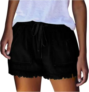 Womens Jean Shorts 2024 Summer Elastic Waist Drawstring Denim Shorts Casual Comfy Lightweight Shorts with Pockets