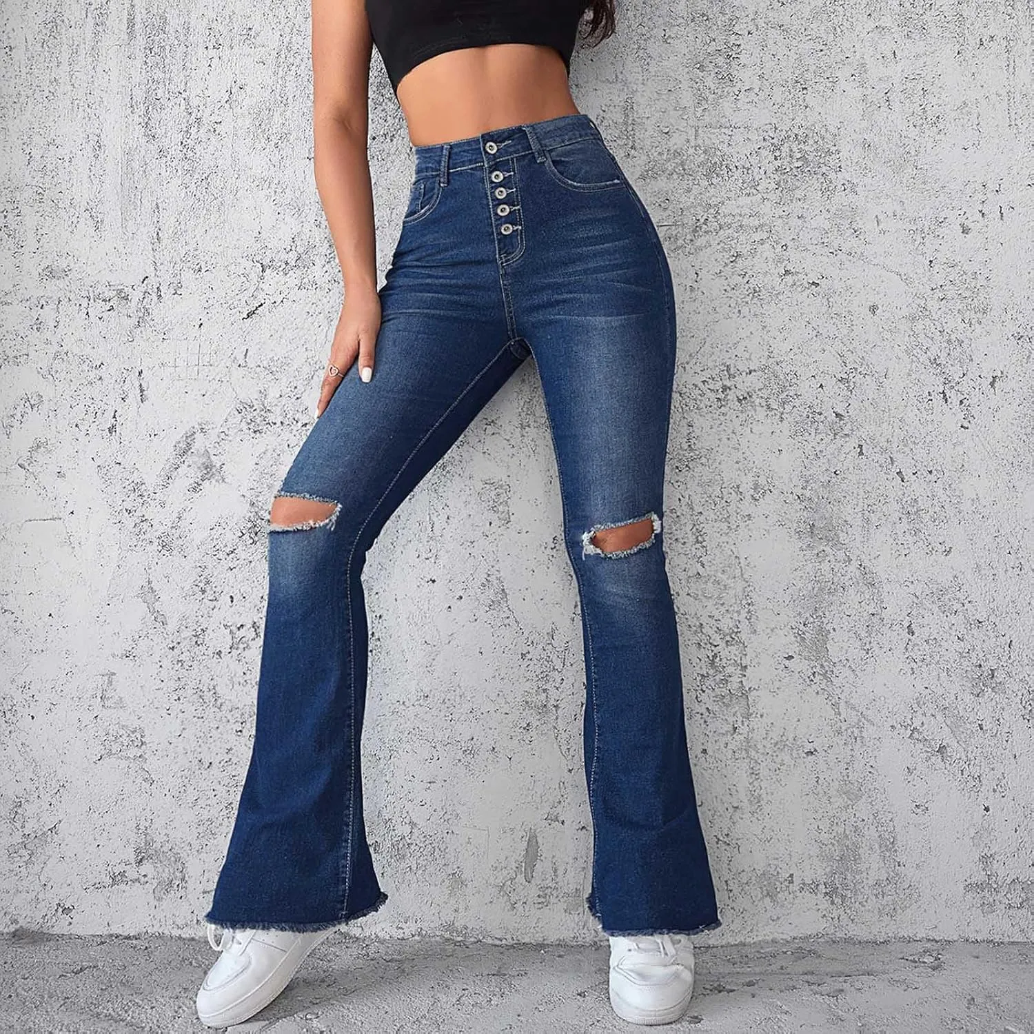 Womens Jeans High Waisted Stretchy Bell Bottom Jeans Ripped Skinny Flare Denim Pants Totally Shaping Bootcut Jeans