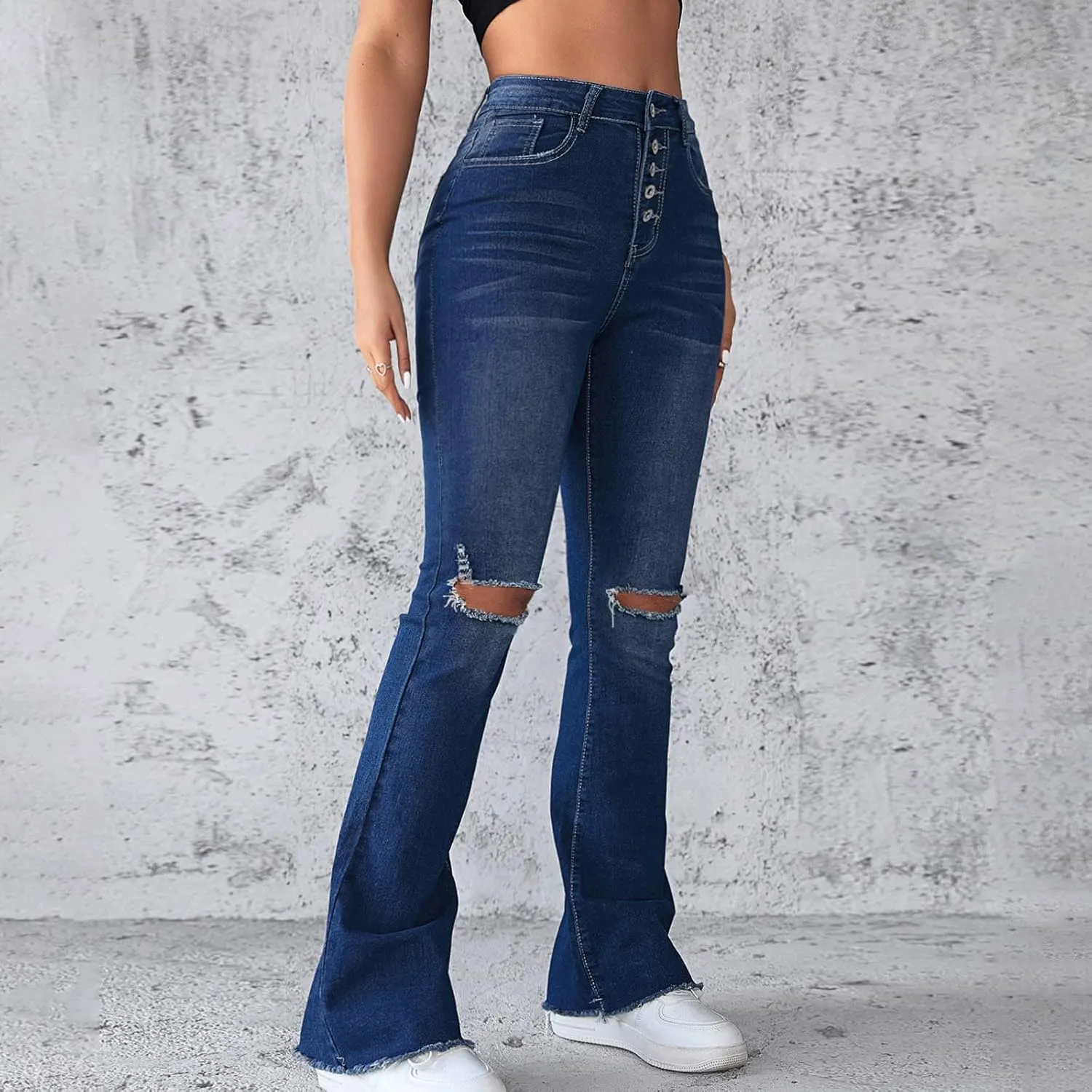 Womens Jeans High Waisted Stretchy Bell Bottom Jeans Ripped Skinny Flare Denim Pants Totally Shaping Bootcut Jeans