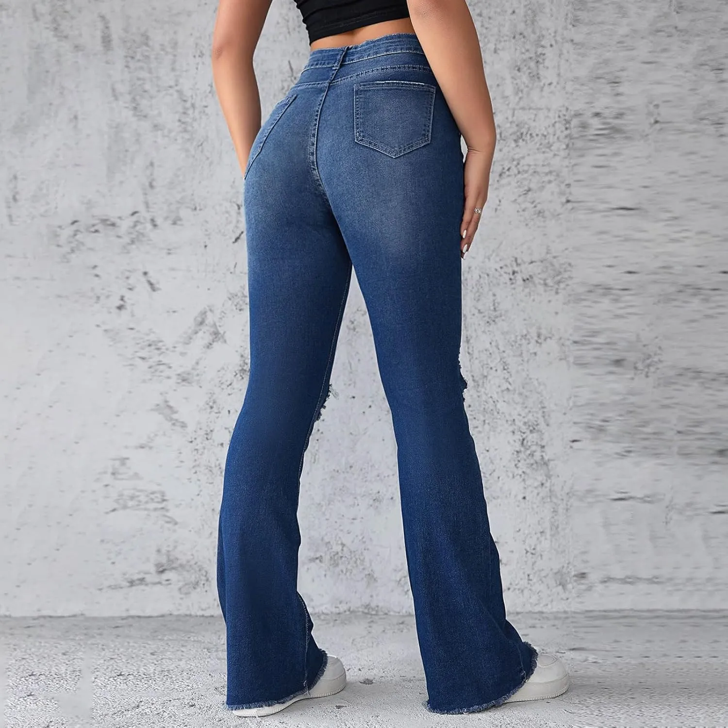 Womens Jeans High Waisted Stretchy Bell Bottom Jeans Ripped Skinny Flare Denim Pants Totally Shaping Bootcut Jeans