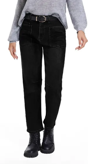 Womens Jeans Trendy High Waisted Stretchy Boyfriend Jeans for Women Baggy Denim Pants with Pocket