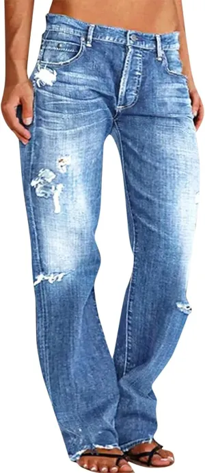 Womens Jeans Up Pants Jeans Mid Womens Poket Lace Denim Casual Women's Jeans Plus Size Skinny Jeans for Women Jeans