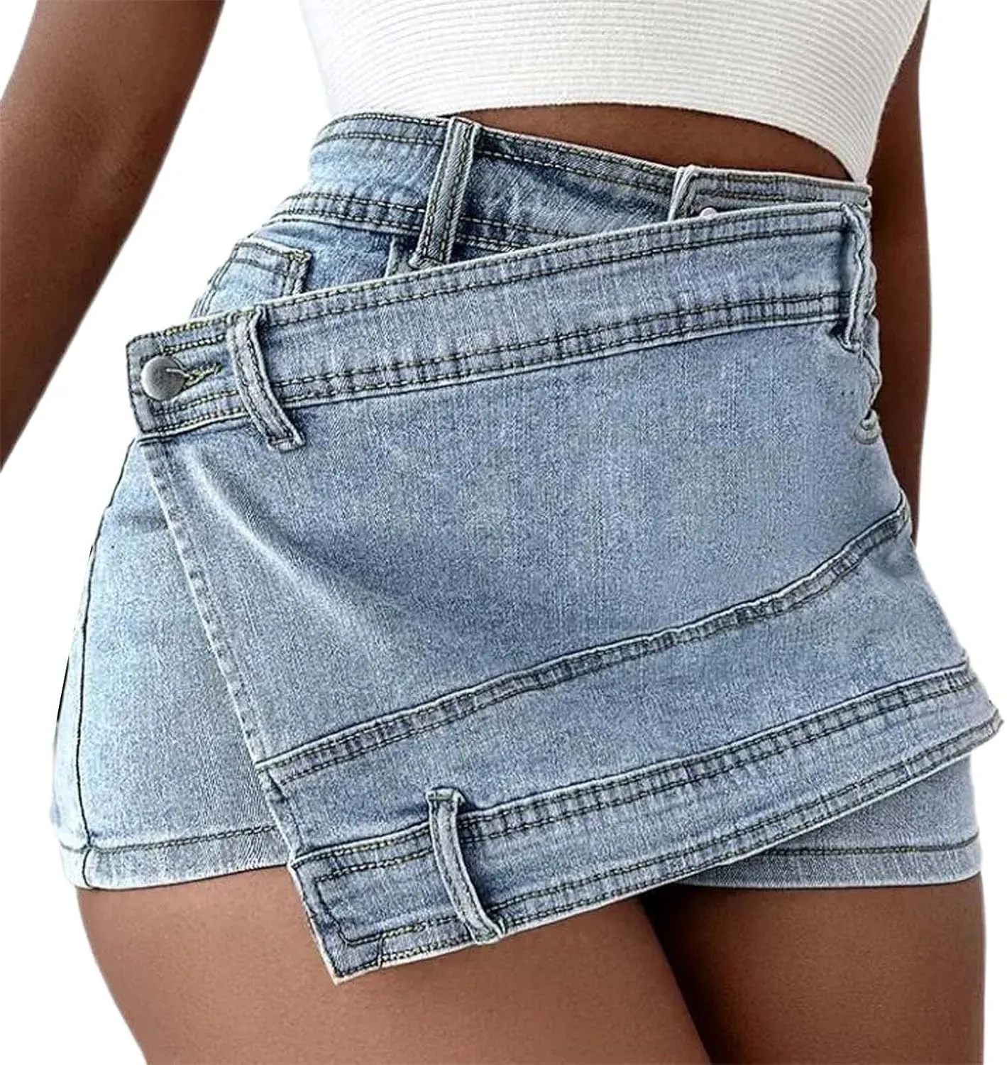 Women's Juniors Jean Shorts Stretchy Mid Waisted Denim Shorts Casual Summer Hot Compression Women High Waist